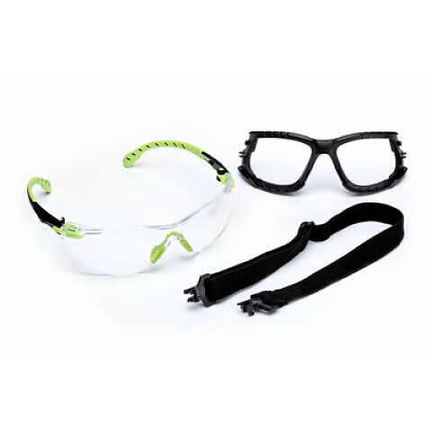3M™ Solus™ Safety Glasses, Green/Black frame, Scotchgard™ Anti-Fog, Clear Lens, S1201SGAFKT-EU